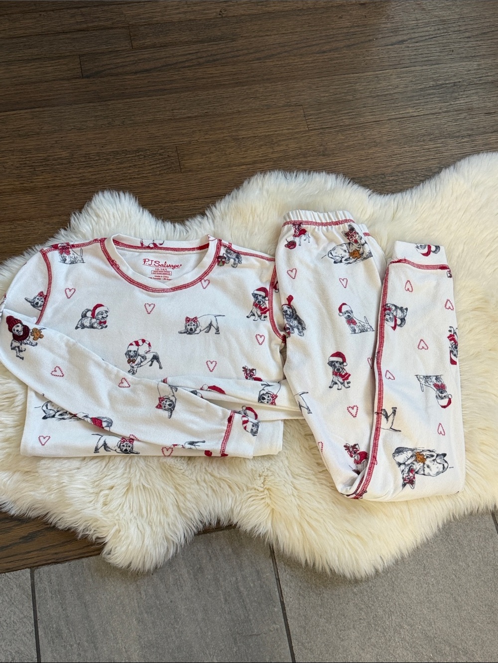 P.J. Salvage Kids White Puppy Print Pajama Set